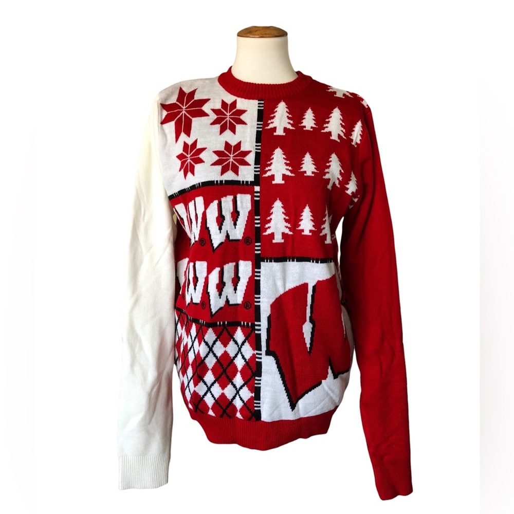 University of Wisconsin Badgers Womens Christmas Holiday Sweater Large Acrylic